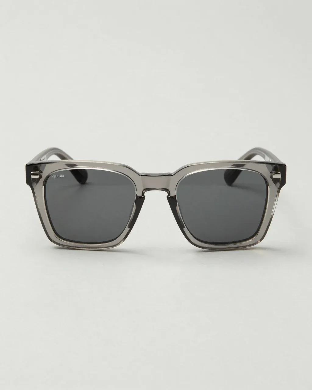 CORONA: thick square sunglasses in clear grey acetate