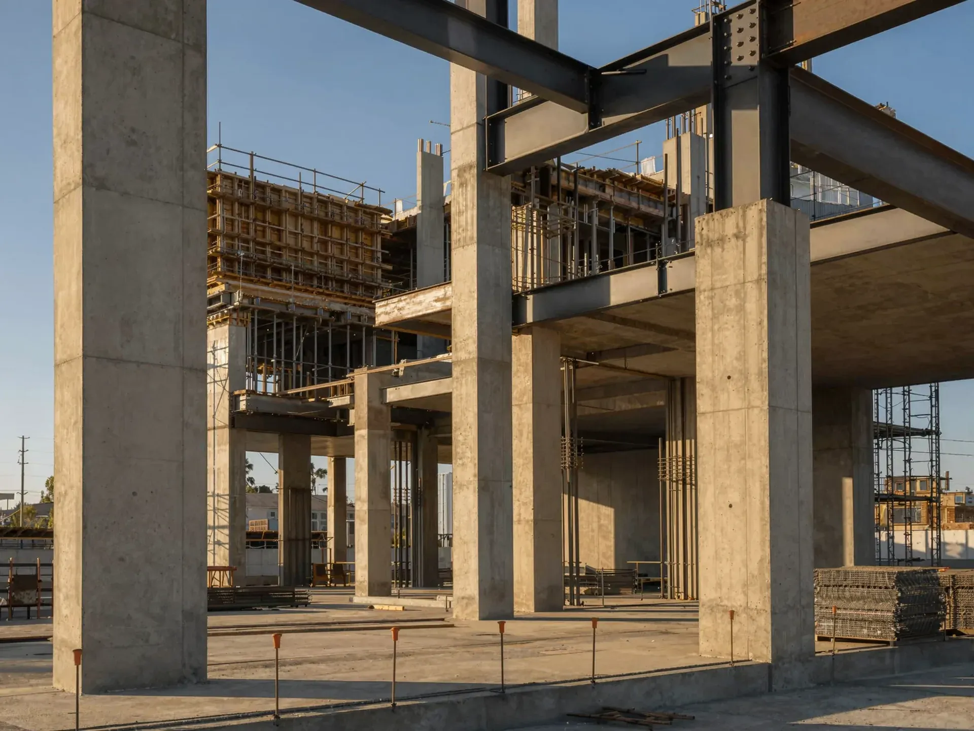 Concrete columns and slabs of a building under construction