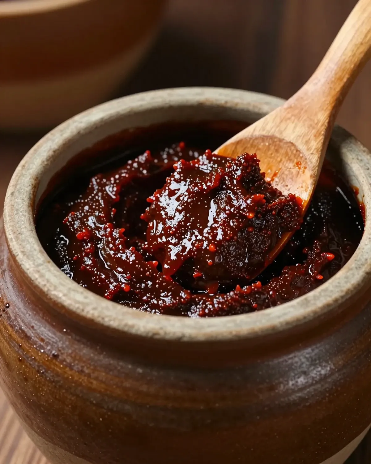 Fermented gochujang paste in an earthenware jar