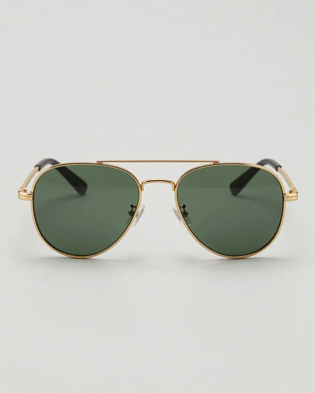 ZENITH from the front, gold titanium aviator sunglasses with green lenses